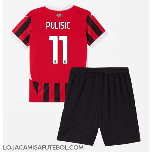 Camisa de Futebol AC Milan Christian Pulisic #11 Equipamento Principal Infantil 2024-25 Manga Curta (+ Calças curtas)